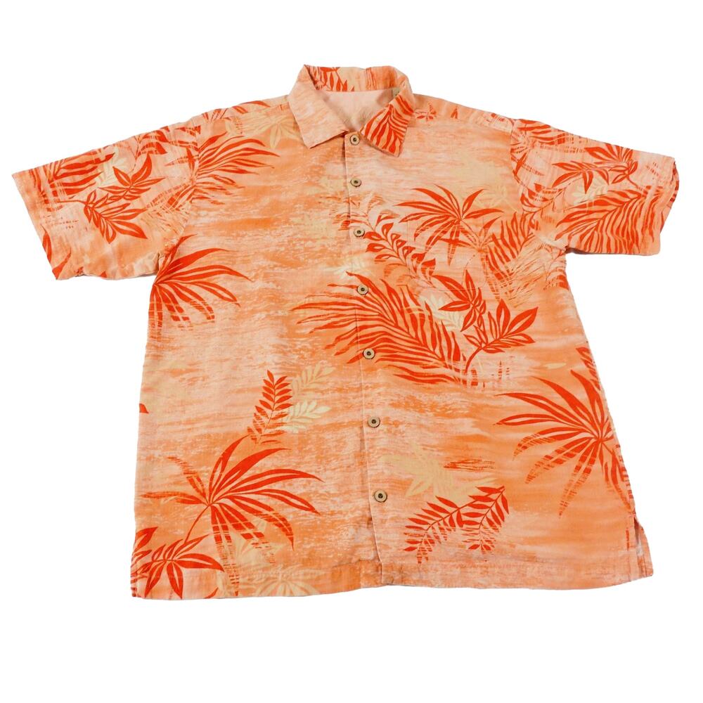 Tommy Bahama Silk Floral Leaf Hawaiian Tropical Button Up Camp Shirt Men's Large